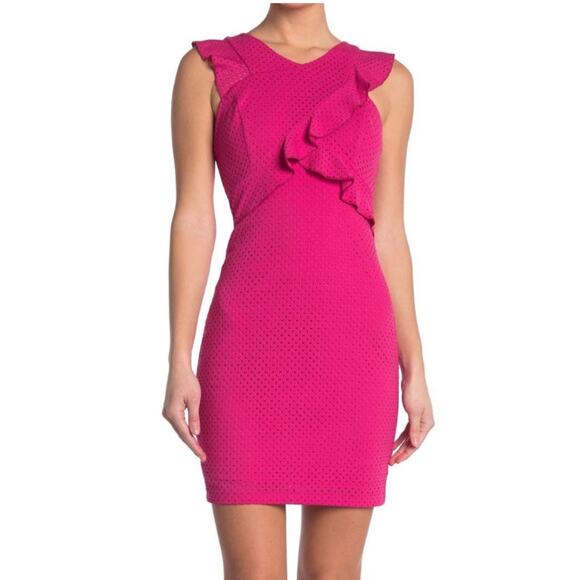 Guess Women's Mini Dress Size 8 Hot Pink Ruffle Accent Bodycon - Picture 1 of 6